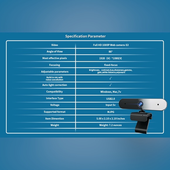 *NWB* Crazy 5 Webcam with Microphone, Full HD 1080p, Plug & Play USB Webcam - Picture 5 of 5